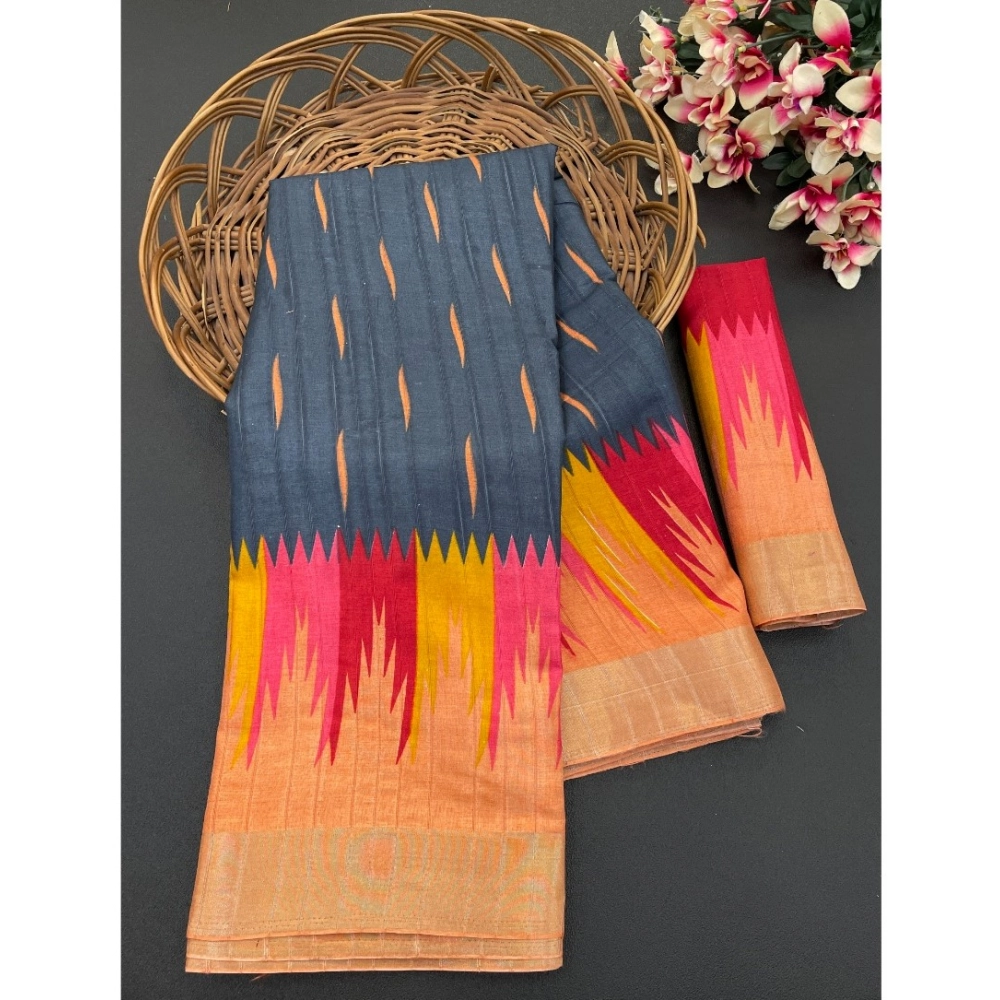 Generic Women's Cotton Blend Printed Saree With Unstitched Blouse (Black, 5-5 Mtrs) Generic Women's Cotton Blend Printed Saree With Unstitched Blouse (Black, 5-5 Mtrs)