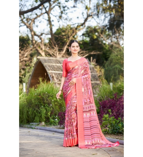 Generic Women's Crepe Printed Saree With Unstitched Blouse (Beige, 5-5 Mtrs)