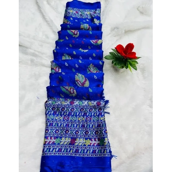 Generic Women's Chiffon Printed Saree With Unstitched Blouse (Blue, 5-5 Mtrs)