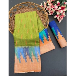 Generic Women's Cotton Blend Printed Saree With Unstitched Blouse (Dark Green, 5-5 Mtrs)