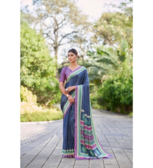 Generic Women's Crepe Printed Saree With Unstitched Blouse (Multicolor, 5-5 Mtrs)