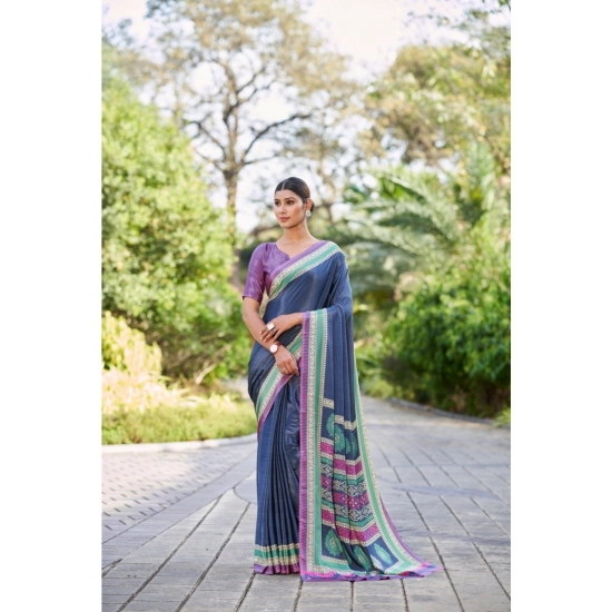 Generic Women's Crepe Printed Saree With Unstitched Blouse (Multicolor, 5-5 Mtrs)