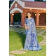 Generic Women's Crepe Printed Saree With Unstitched Blouse (Dark Blue, 5-5 Mtrs)