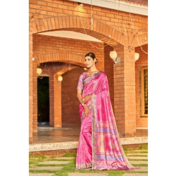 Generic Women's Crepe Printed Saree With Unstitched Blouse (Cream, 5-5 Mtrs)