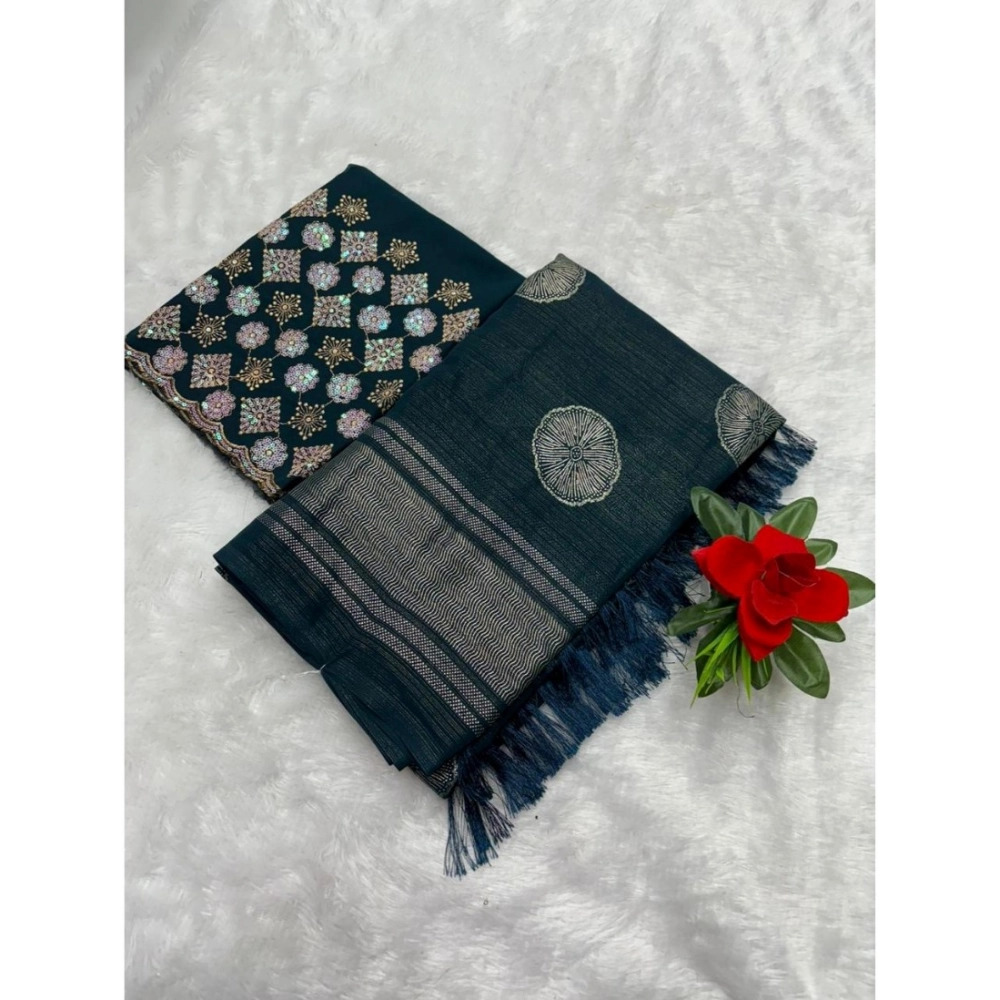 Generic Women's Georgette Printed Saree With Unstitched Blouse (Teal, 5-5 Mtrs)