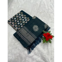 Generic Women's Georgette Printed Saree With Unstitched Blouse (Teal, 5-5 Mtrs)