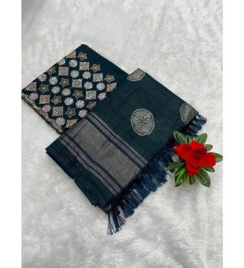 Generic Women's Georgette Printed Saree With Unstitched Blouse (Teal, 5-5 Mtrs)