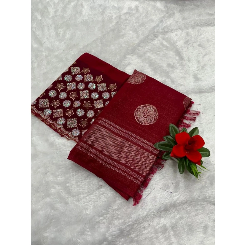 Generic Women's Georgette Printed Saree With Unstitched Blouse (Red, 5-5 Mtrs)