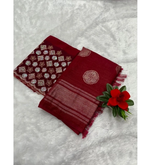 Generic Women's Georgette Printed Saree With Unstitched Blouse (Red, 5-5 Mtrs)