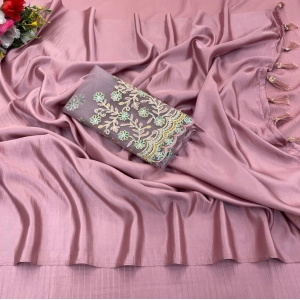 Generic Women's Satin Solid Saree With Unstitched Blouse (Maroon, 5-5 Mtrs)