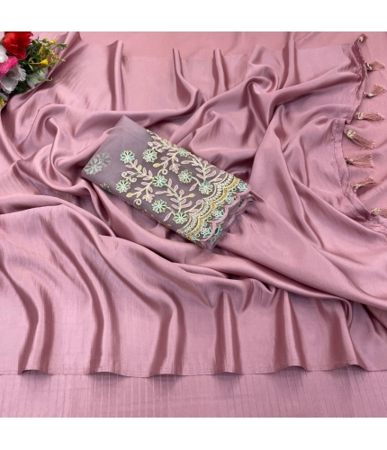 Generic Women's Satin Solid Saree With Unstitched Blouse (Maroon, 5-5 Mtrs)