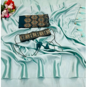 Generic Women's Satin Solid Saree With Unstitched Blouse (Skyblue, 5-5 Mtrs)