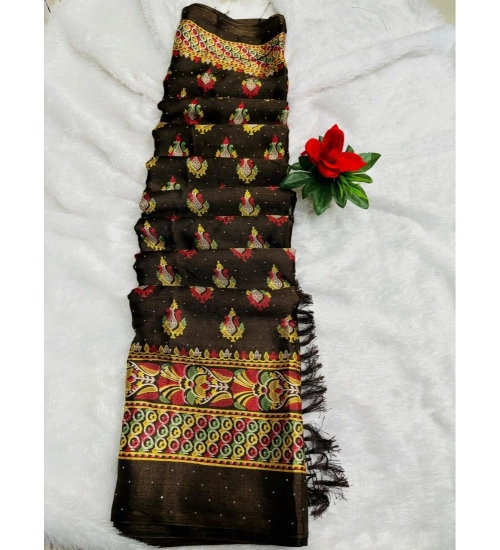 Generic Women's Silk Blend Printed Saree With Unstitched Blouse (Mehendi, 5-5 Mtrs)