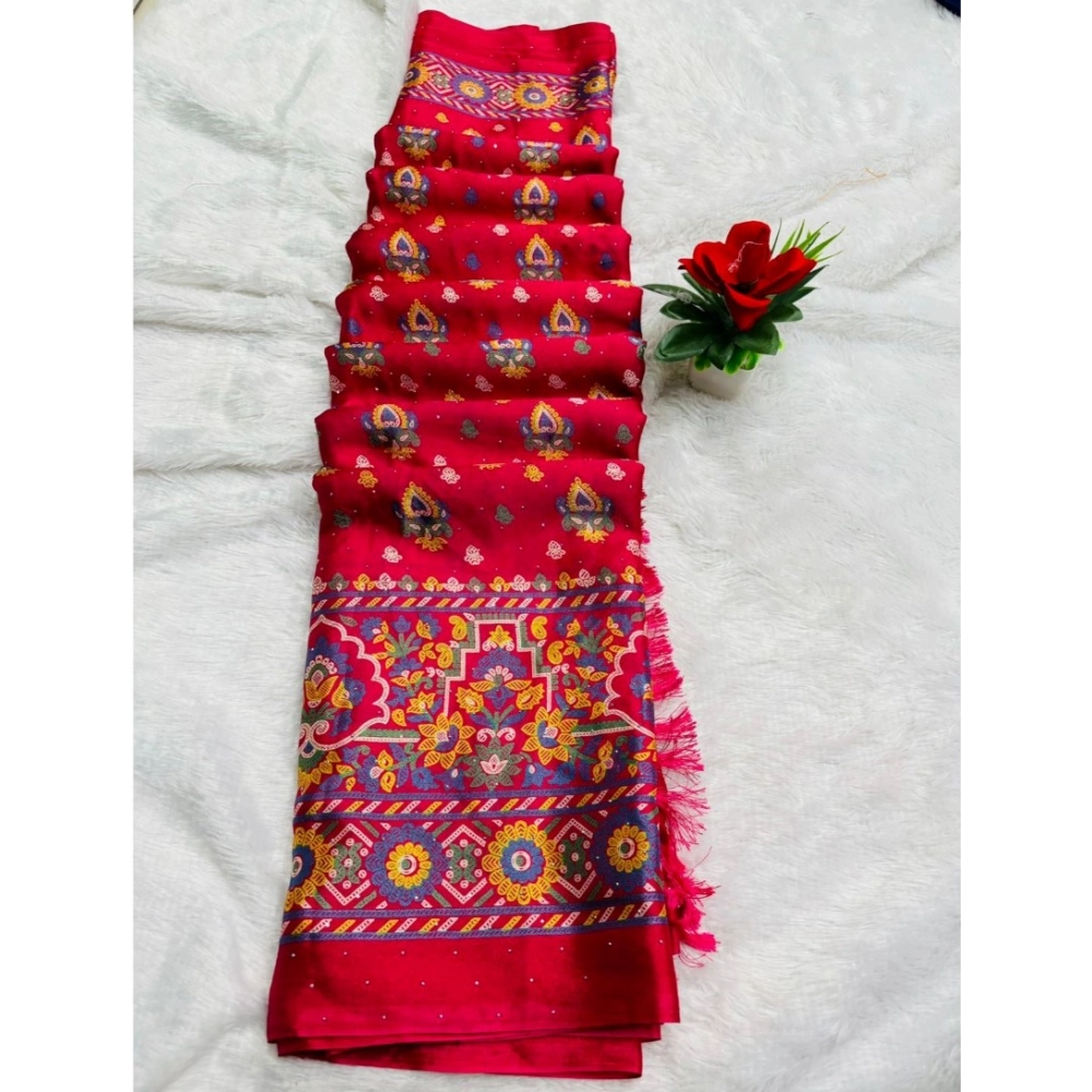 Generic Women's Chiffon Printed Saree With Unstitched Blouse (Pink, 5-5 Mtrs)