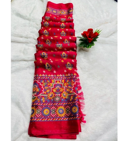 Generic Women's Chiffon Printed Saree With Unstitched Blouse (Pink, 5-5 Mtrs)