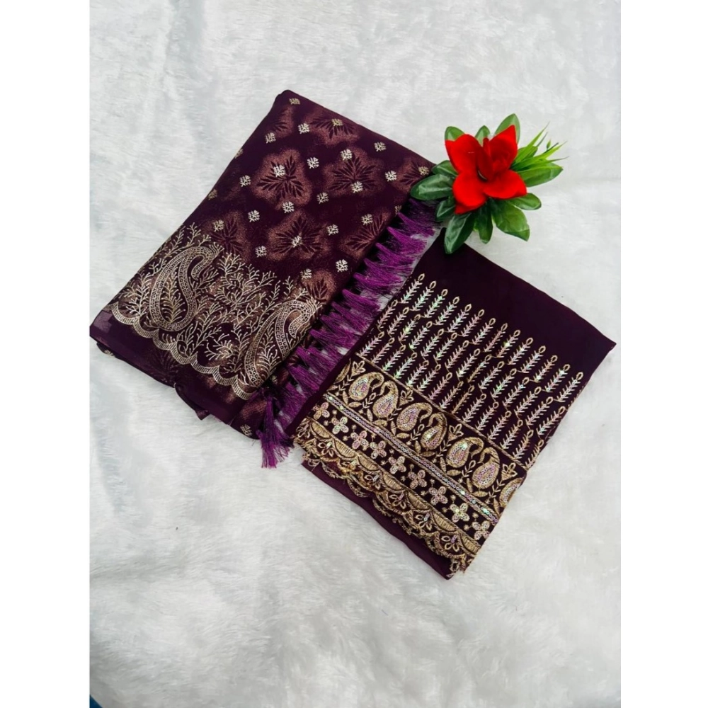 Generic Women's Georgette Printed Saree With Unstitched Blouse (Magenta, 5-5 Mtrs)