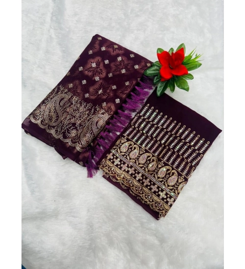 Generic Women's Georgette Printed Saree With Unstitched Blouse (Magenta, 5-5 Mtrs)