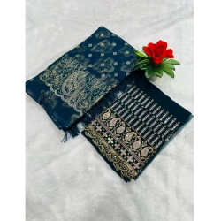 Generic Women's Georgette Printed Saree With Unstitched Blouse (Dark Blue, 5-5 Mtrs)