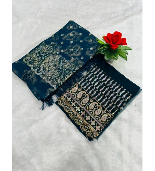 Generic Women's Georgette Printed Saree With Unstitched Blouse (Dark Blue, 5-5 Mtrs)