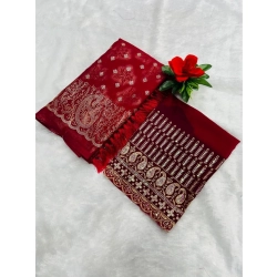 Generic Women's Georgette Printed Saree With Unstitched Blouse (Red, 5-5 Mtrs)