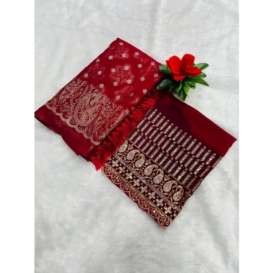 Generic Women's Georgette Printed Saree With Unstitched Blouse (Red, 5-5 Mtrs)