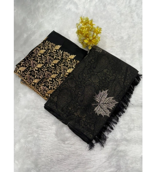 Generic Women's Georgette Printed Saree With Unstitched Blouse (Black, 5-5 Mtrs)