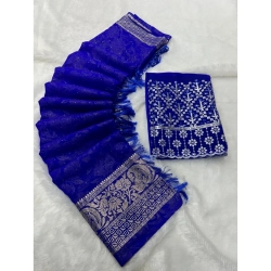 Generic Women's Georgette Printed Saree With Unstitched Blouse (Blue, 5-5 Mtrs)