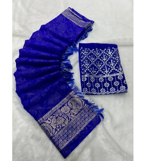 Generic Women's Georgette Printed Saree With Unstitched Blouse (Blue, 5-5 Mtrs)