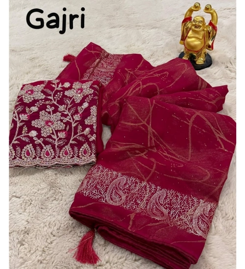 Generic Women's Georgette Printed Saree With Unstitched Blouse (Pink, 5-5 Mtrs)