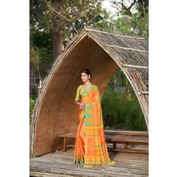 Generic Women's Crepe Printed Saree With Unstitched Blouse (Mustard, 5-5 Mtrs)