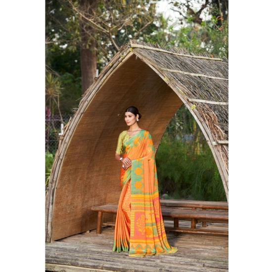 Generic Women's Crepe Printed Saree With Unstitched Blouse (Mustard, 5-5 Mtrs)