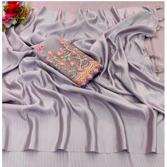 Generic Women's Satin Solid Saree With Unstitched Blouse (Purple, 5-5 Mtrs) Generic Women's Satin Solid Saree With Unstitched Blouse (Purple, 5-5 Mtrs)