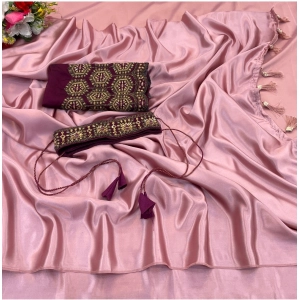 Generic Women's Satin Solid Saree With Unstitched Blouse (Wine, 5-5 Mtrs)