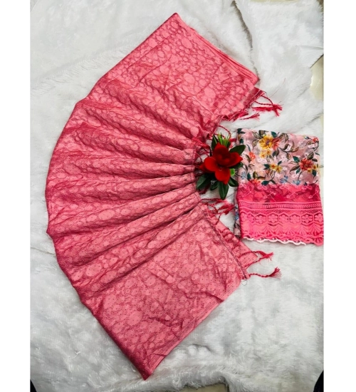 Generic Women's Georgette Embellished Saree With Unstitched Blouse (Pink, 5-5 Mtrs)