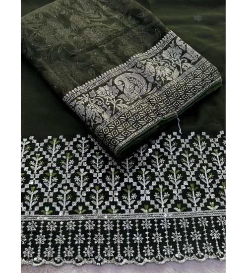 Generic Women's Georgette Printed Saree With Unstitched Blouse (Green, 5-5 Mtrs)