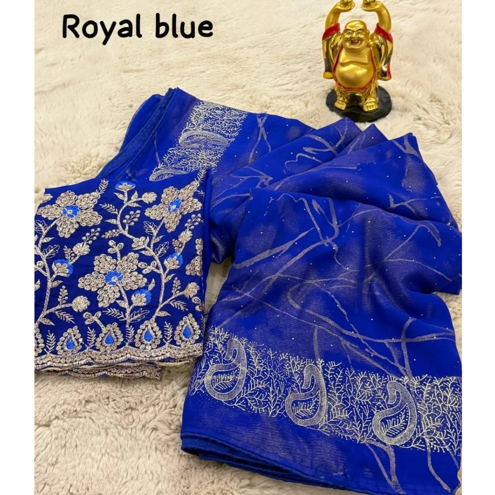 Generic Women's Georgette Printed Saree With Unstitched Blouse (Blue, 5-5 Mtrs) Generic Women's Georgette Printed Saree With Unstitched Blouse (Blue, 5-5 Mtrs)