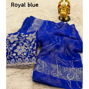 Generic Women's Georgette Printed Saree With Unstitched Blouse (Blue, 5-5 Mtrs)