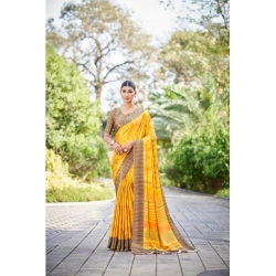 Generic Women's Crepe Printed Saree With Unstitched Blouse (Yellow, 5-5 Mtrs)