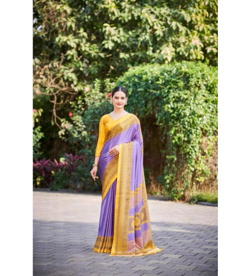 Generic Women's Crepe Printed Saree With Unstitched Blouse (Purple, 5-5 Mtrs)