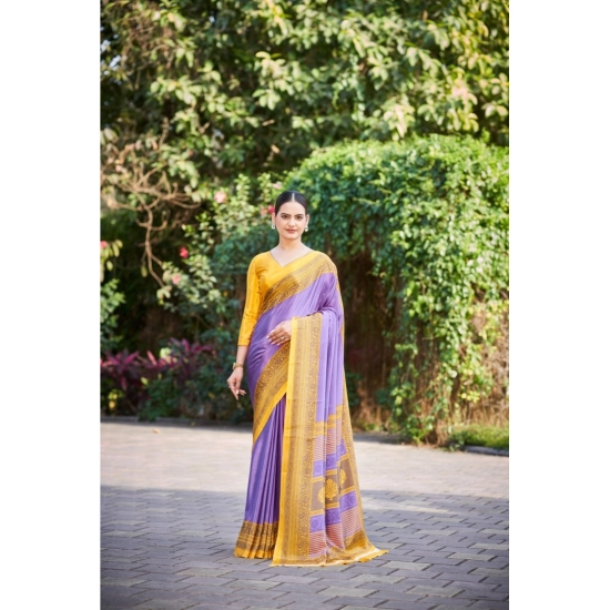 Generic Women's Crepe Printed Saree With Unstitched Blouse (Purple, 5-5 Mtrs)