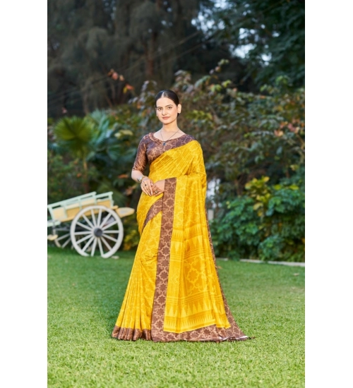 Generic Women's Crepe Printed Saree With Unstitched Blouse (Yellow, 5-5 Mtrs)