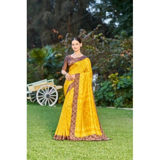 Generic Women's Crepe Printed Saree With Unstitched Blouse (Yellow, 5-5 Mtrs)