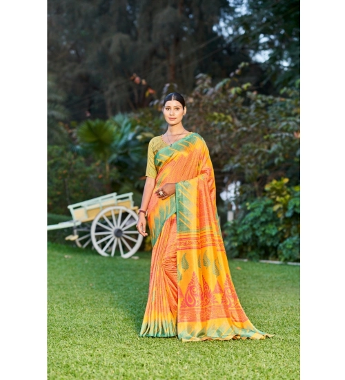 Generic Women's Crepe Printed Saree With Unstitched Blouse (Orange, 5-5 Mtrs)