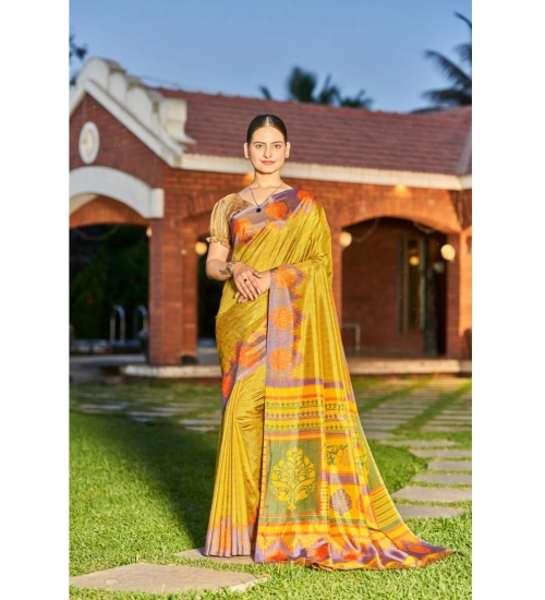 Generic Women's Crepe Printed Saree With Unstitched Blouse (Light Green, 5-5 Mtrs)