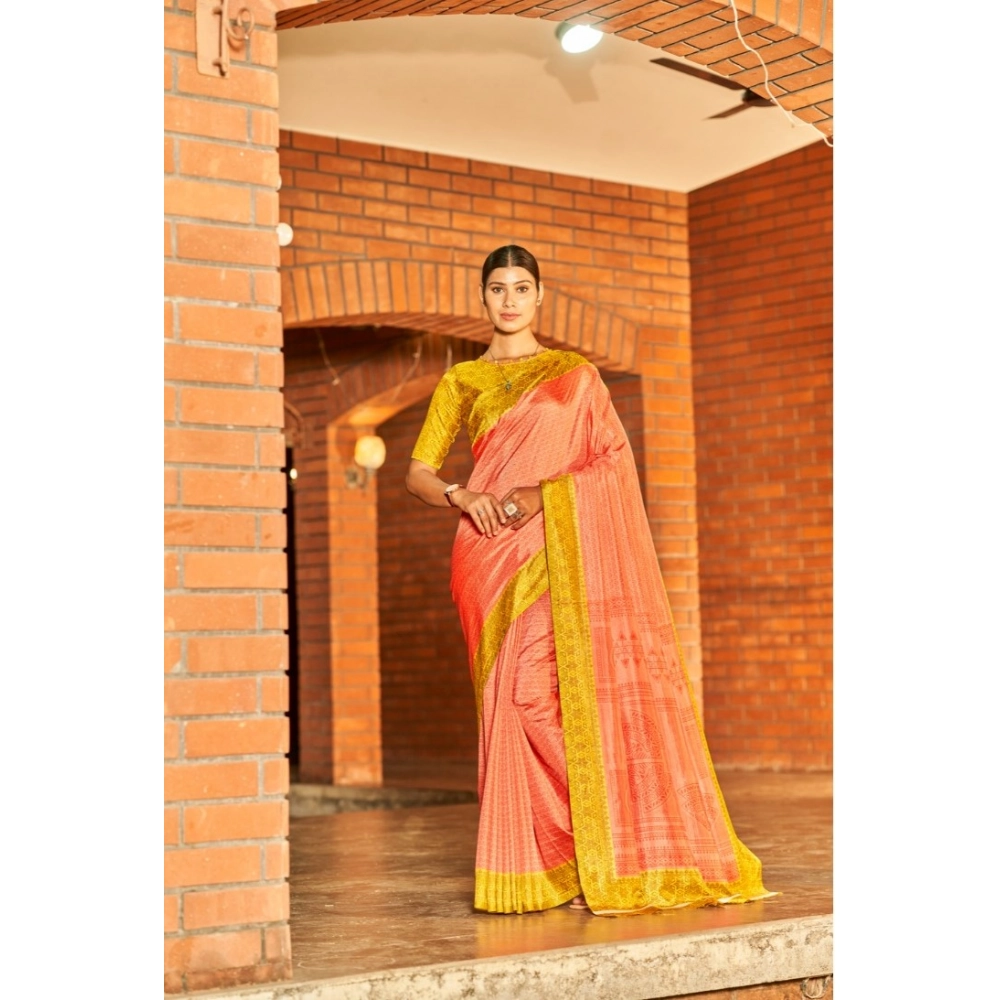 Generic Women's Crepe Printed Saree With Unstitched Blouse (Beige, 5-5 Mtrs)