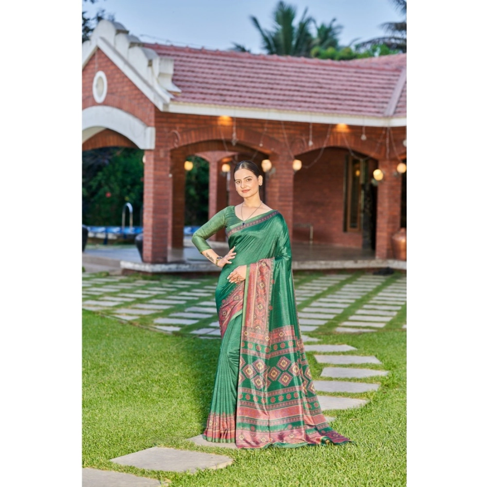 Generic Women's Crepe Printed Saree With Unstitched Blouse (Green, 5-5 Mtrs) Generic Women's Crepe Printed Saree With Unstitched Blouse (Green, 5-5 Mtrs)