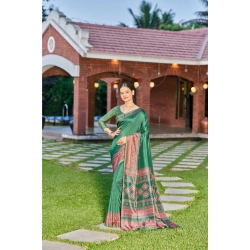 Generic Women's Crepe Printed Saree With Unstitched Blouse (Green, 5-5 Mtrs)