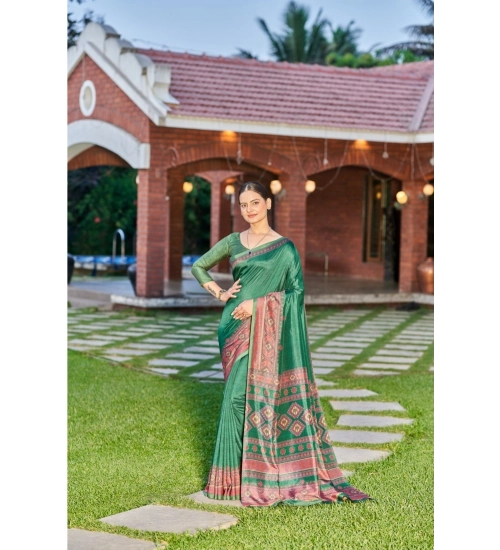 Generic Women's Crepe Printed Saree With Unstitched Blouse (Green, 5-5 Mtrs)