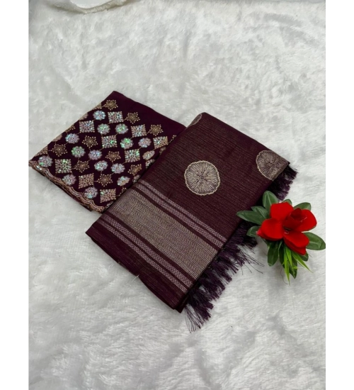 Generic Women's Georgette Printed Saree With Unstitched Blouse (Wine, 5-5 Mtrs)