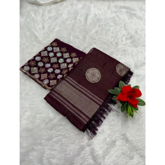 Generic Women's Georgette Printed Saree With Unstitched Blouse (Wine, 5-5 Mtrs)